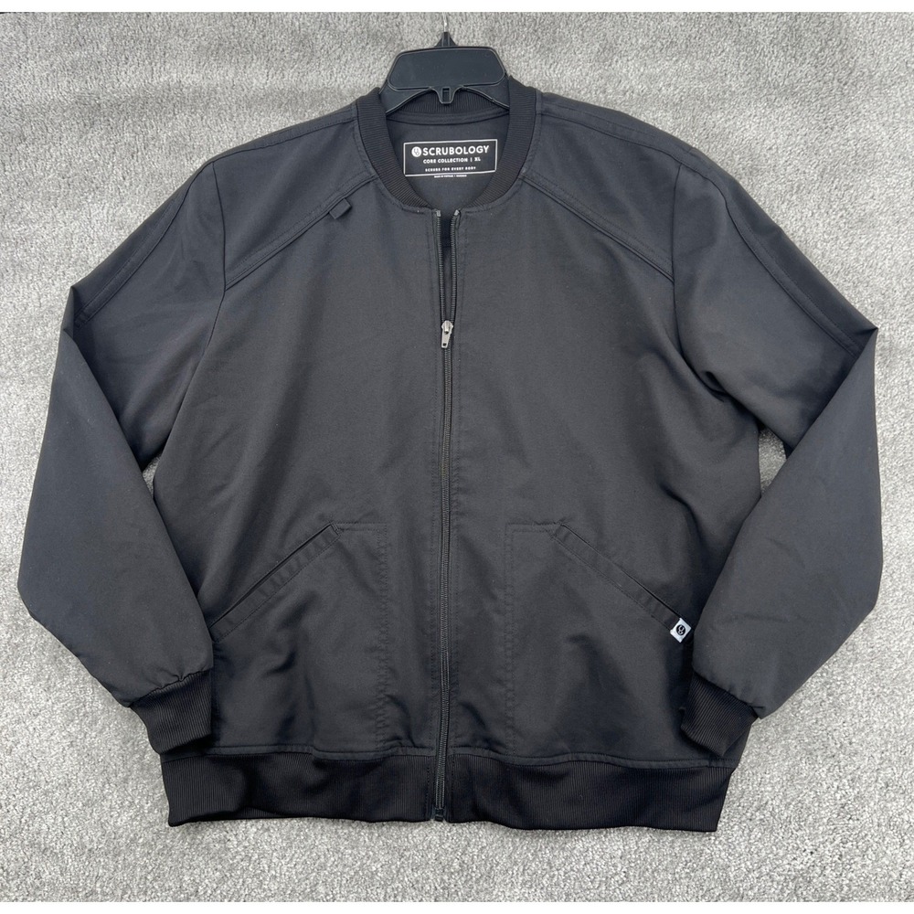 Scrubology Core Collection Bomber Scrub Jacket Mens XL Black Full Zip